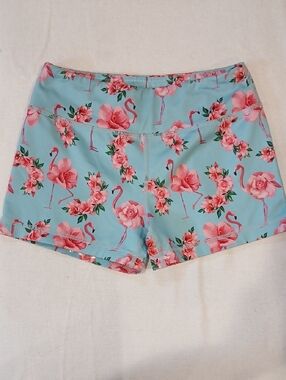 Girls' Light Blue Flamingo Print Active Shorts Rubberized Bottom Hems